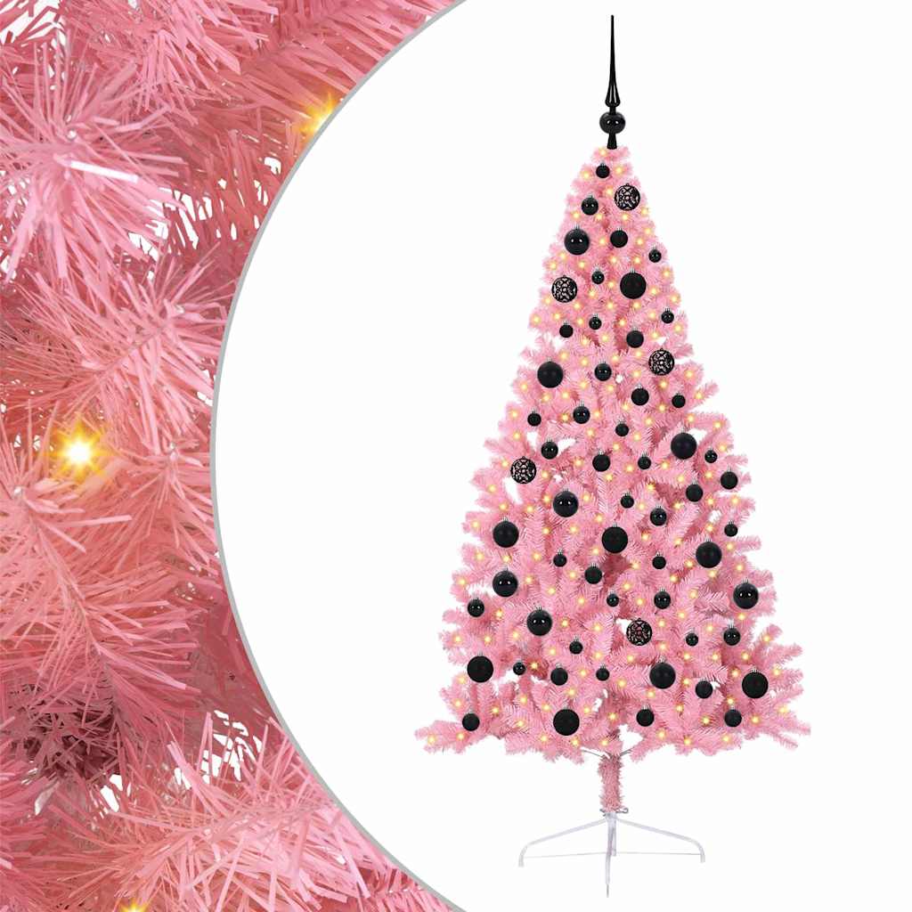 Konstgjord Förbelyst Julgran med 300 LED-lampor Rosa 180 cm PVC