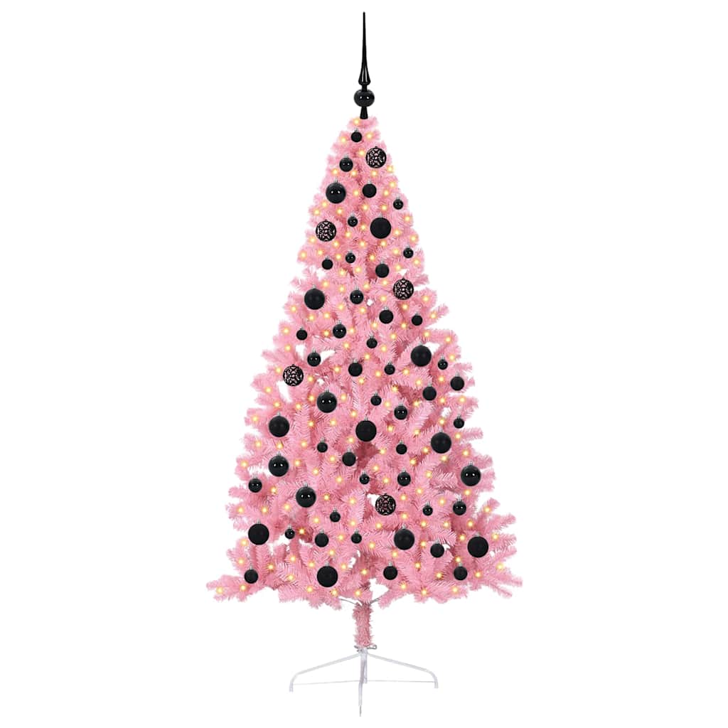 Konstgjord Förbelyst Julgran med 300 LED-lampor Rosa 180 cm PVC
