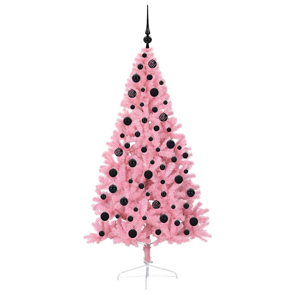 Konstgjord Förbelyst Julgran med 300 LED-lampor Rosa 180 cm PVC