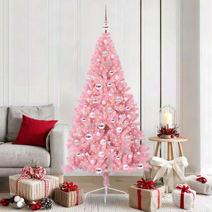 Konstgjord Förbelyst Julgran med 300 LED-lampor Rosa 180 cm PVC
