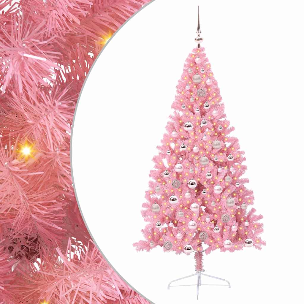 Konstgjord Förbelyst Julgran med 300 LED-lampor Rosa 180 cm PVC