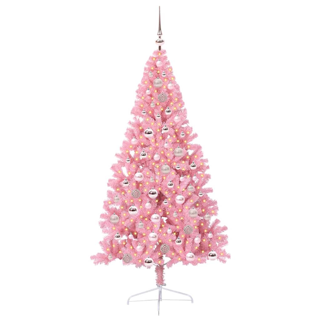 Konstgjord Förbelyst Julgran med 300 LED-lampor Rosa 180 cm PVC