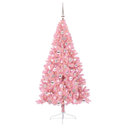Konstgjord Förbelyst Julgran med 300 LED-lampor Rosa 180 cm PVC