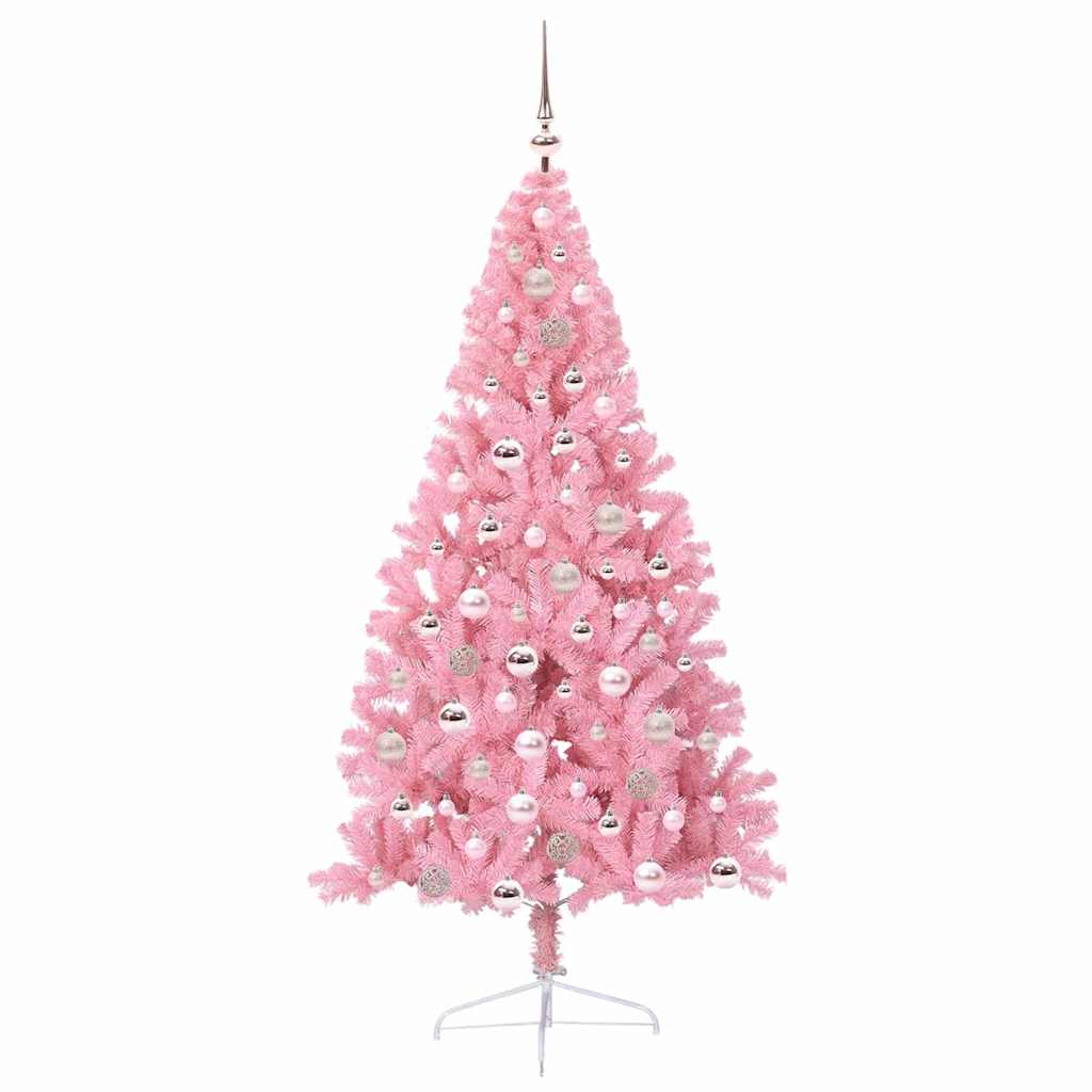 Konstgjord Förbelyst Julgran med 300 LED-lampor Rosa 180 cm PVC