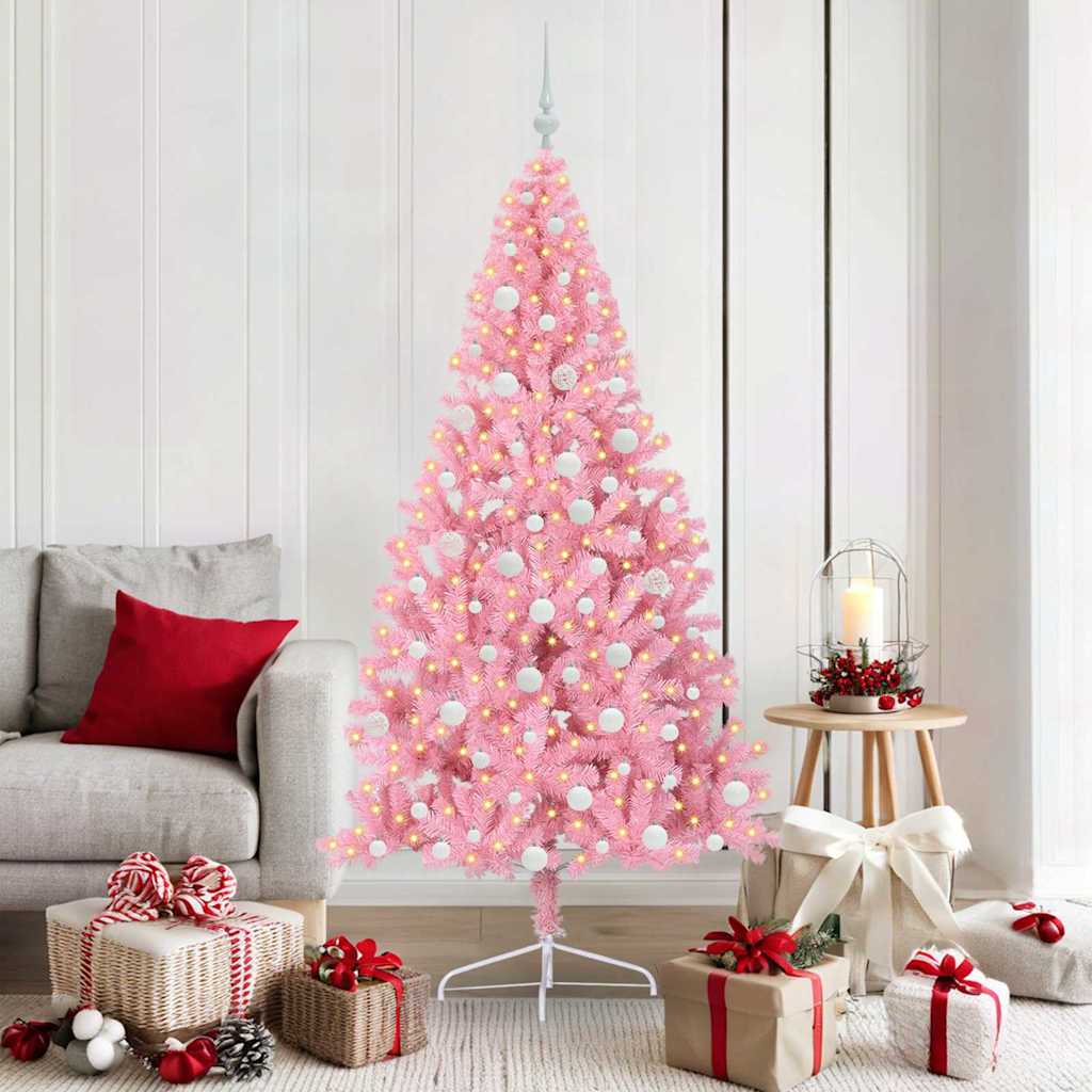 Konstgjord Förbelyst Julgran med 300 LED-lampor Rosa 180 cm PVC