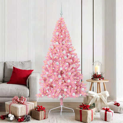 Konstgjord Förbelyst Julgran med 300 LED-lampor Rosa 180 cm PVC