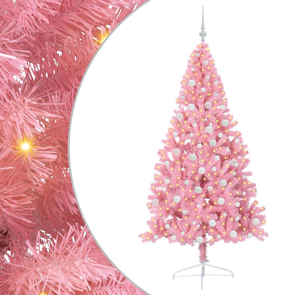 Konstgjord Förbelyst Julgran med 300 LED-lampor Rosa 180 cm PVC