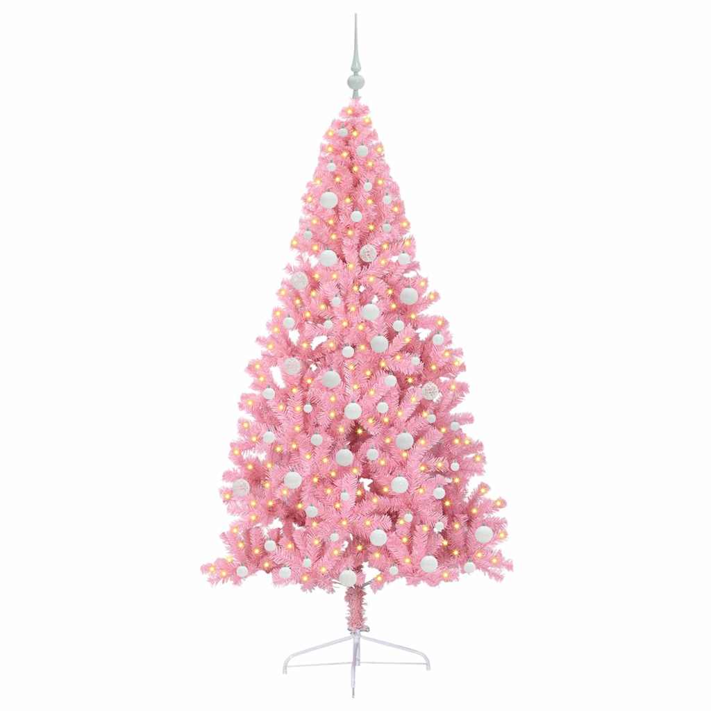 Konstgjord Förbelyst Julgran med 300 LED-lampor Rosa 180 cm PVC