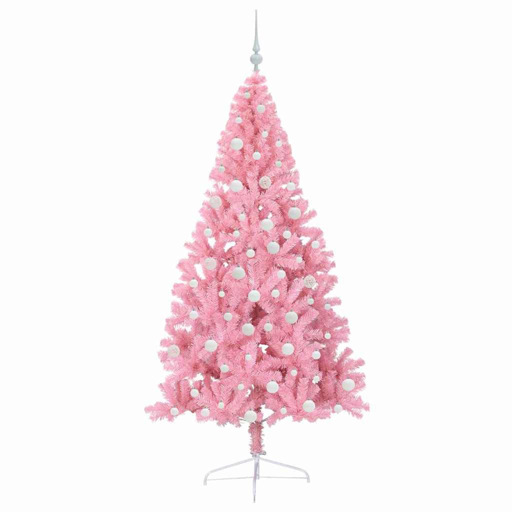 Konstgjord Förbelyst Julgran med 300 LED-lampor Rosa 180 cm PVC