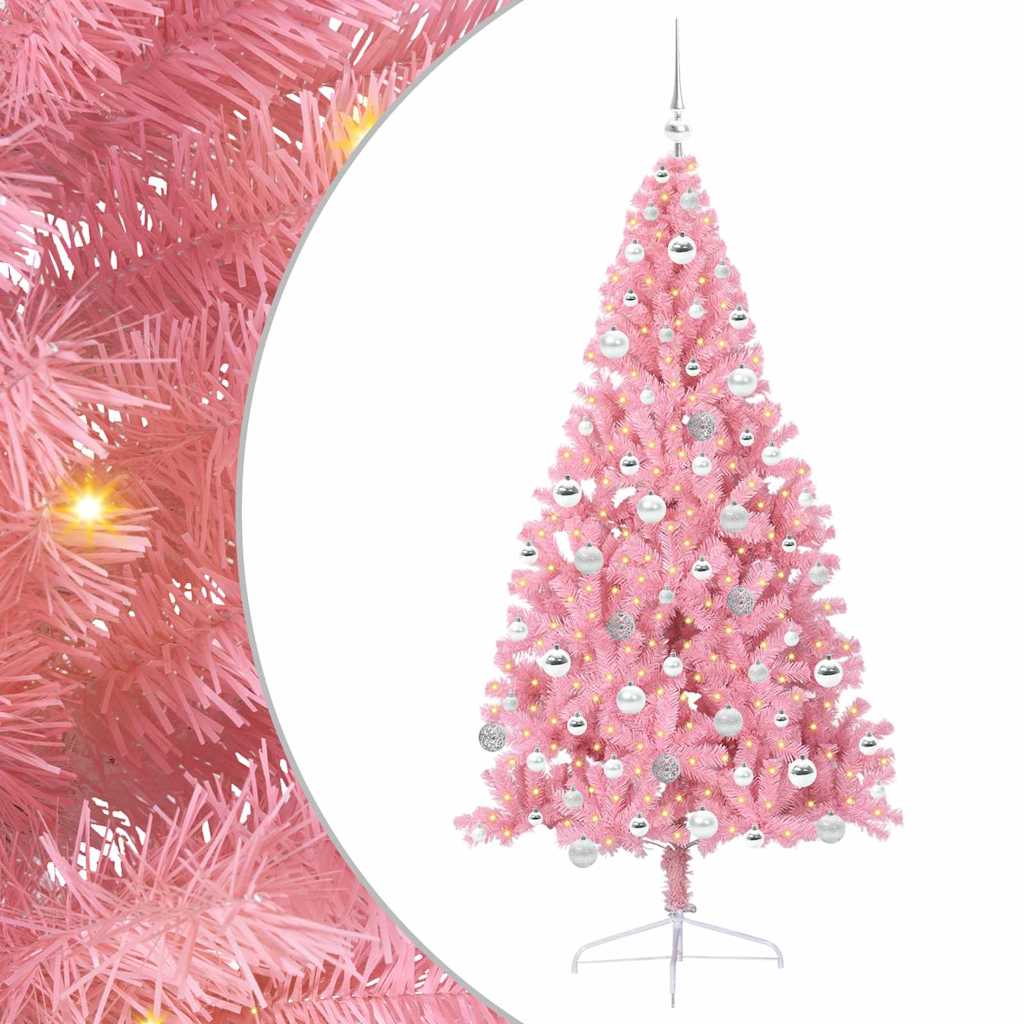 Konstgjord Förbelyst Julgran med 300 LED-lampor Rosa 180 cm PVC