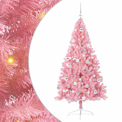 Konstgjord Förbelyst Julgran med 300 LED-lampor Rosa 180 cm PVC