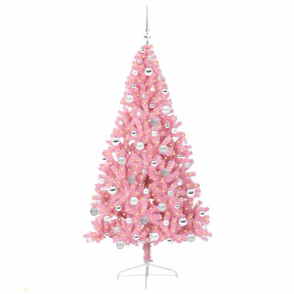 Konstgjord Förbelyst Julgran med 300 LED-lampor Rosa 180 cm PVC
