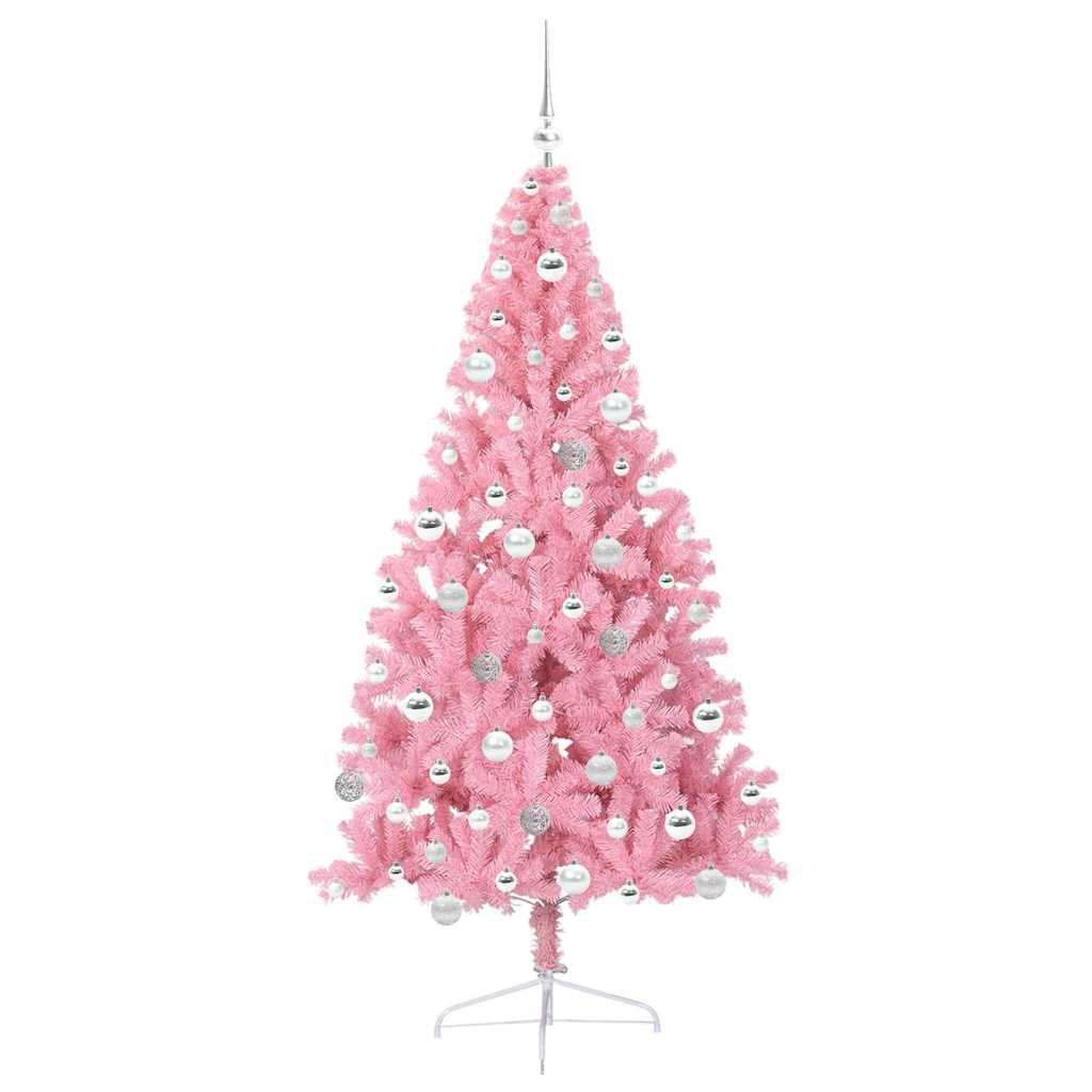 Konstgjord Förbelyst Julgran med 300 LED-lampor Rosa 180 cm PVC