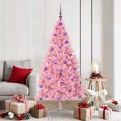Konstgjord Förbelyst Julgran med 300 LED-lampor Rosa 180 cm PVC