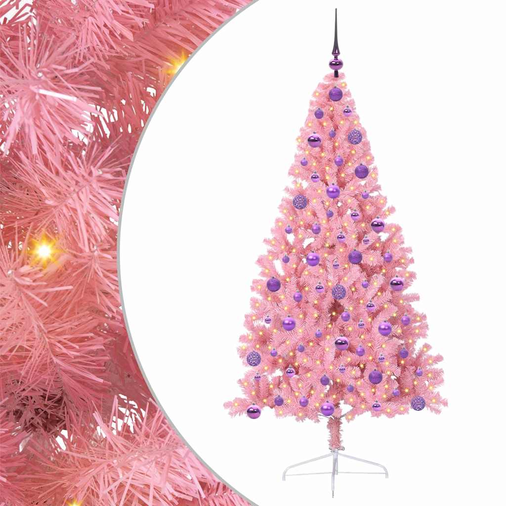 Konstgjord Förbelyst Julgran med 300 LED-lampor Rosa 180 cm PVC