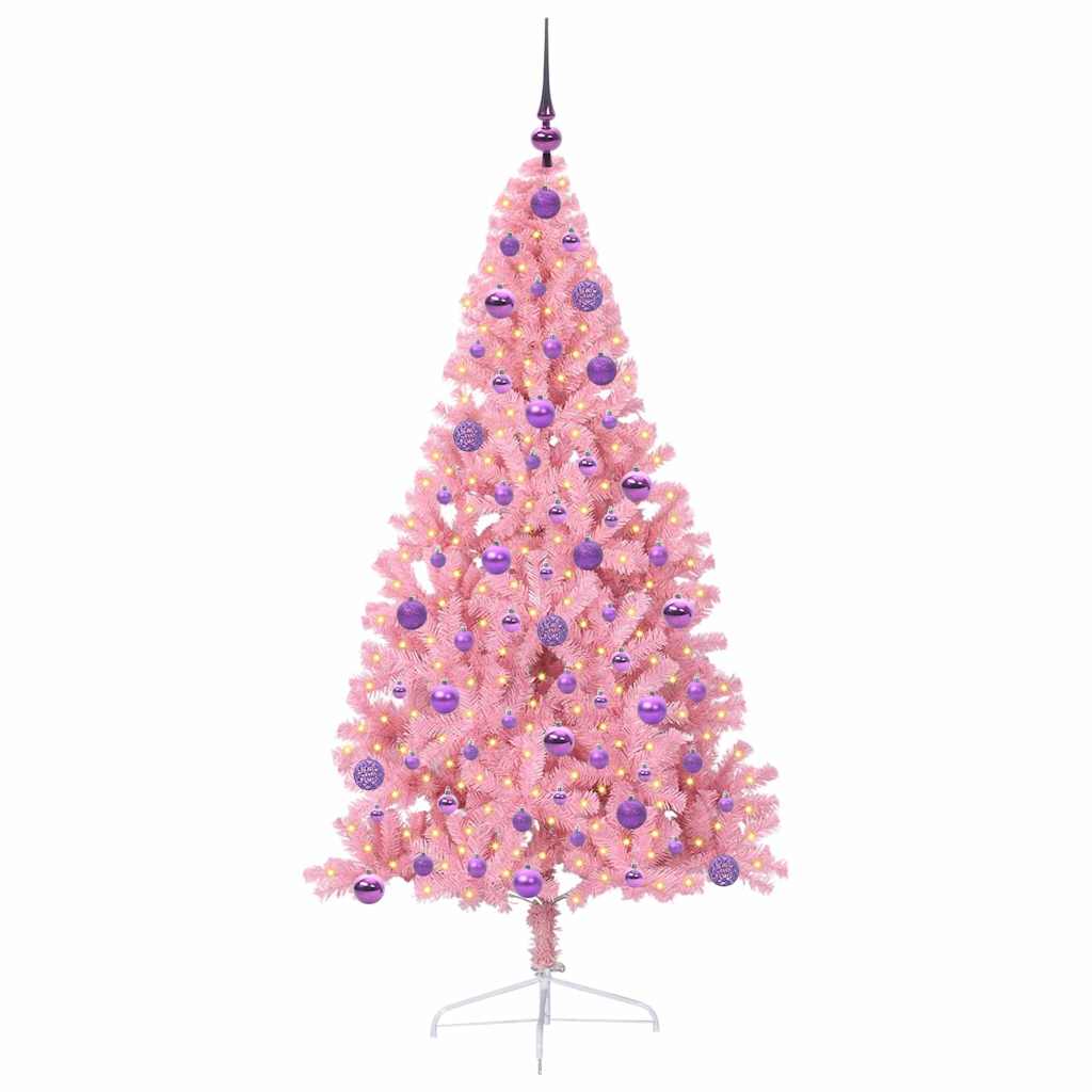 Konstgjord Förbelyst Julgran med 300 LED-lampor Rosa 180 cm PVC