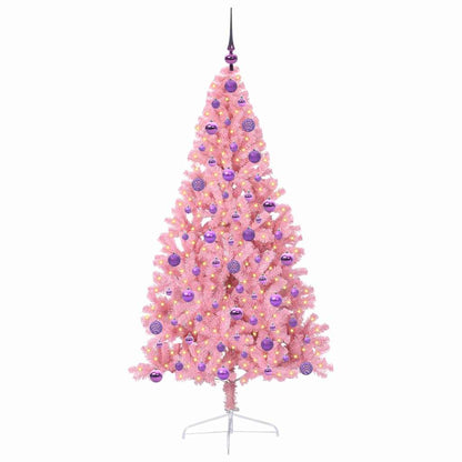 Konstgjord Förbelyst Julgran med 300 LED-lampor Rosa 180 cm PVC