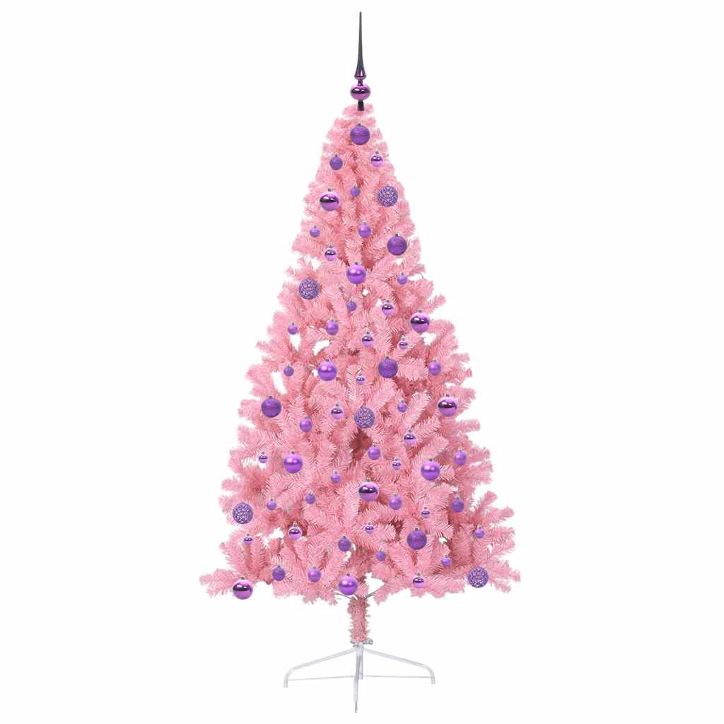 Konstgjord Förbelyst Julgran med 300 LED-lampor Rosa 180 cm PVC