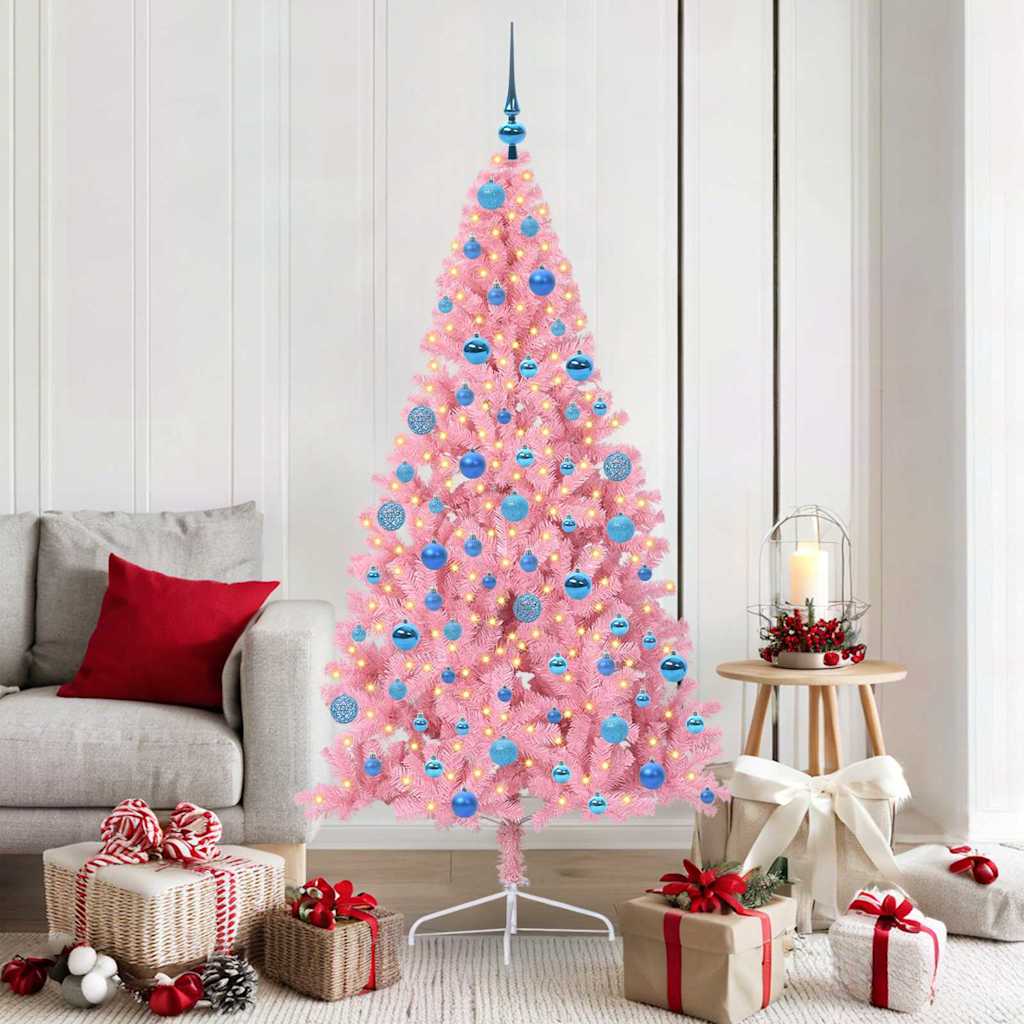 Konstgjord Förbelyst Julgran med 300 LED-lampor Rosa 180 cm PVC