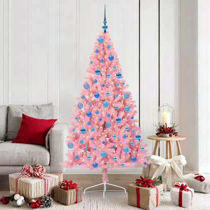 Konstgjord Förbelyst Julgran med 300 LED-lampor Rosa 180 cm PVC