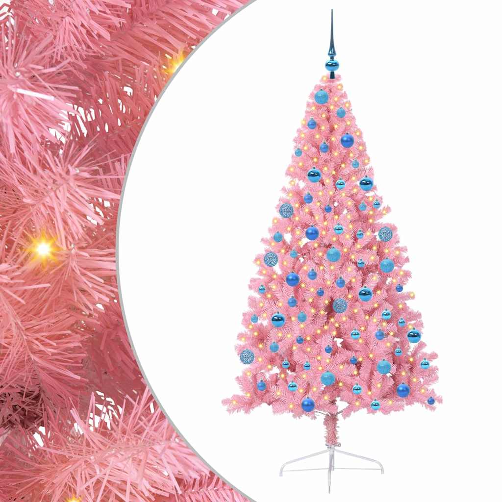 Konstgjord Förbelyst Julgran med 300 LED-lampor Rosa 180 cm PVC