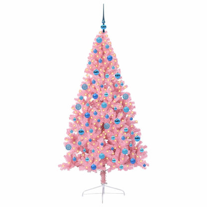 Konstgjord Förbelyst Julgran med 300 LED-lampor Rosa 180 cm PVC