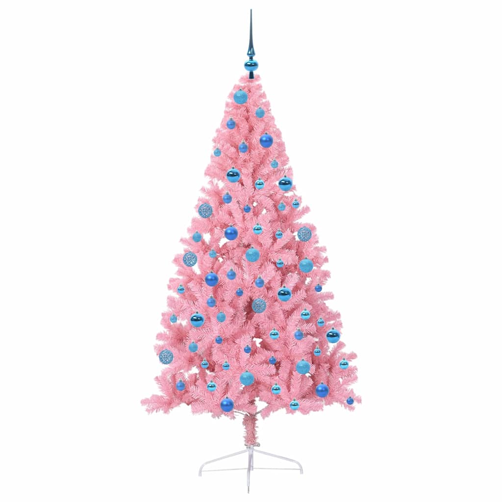 Konstgjord Förbelyst Julgran med 300 LED-lampor Rosa 180 cm PVC