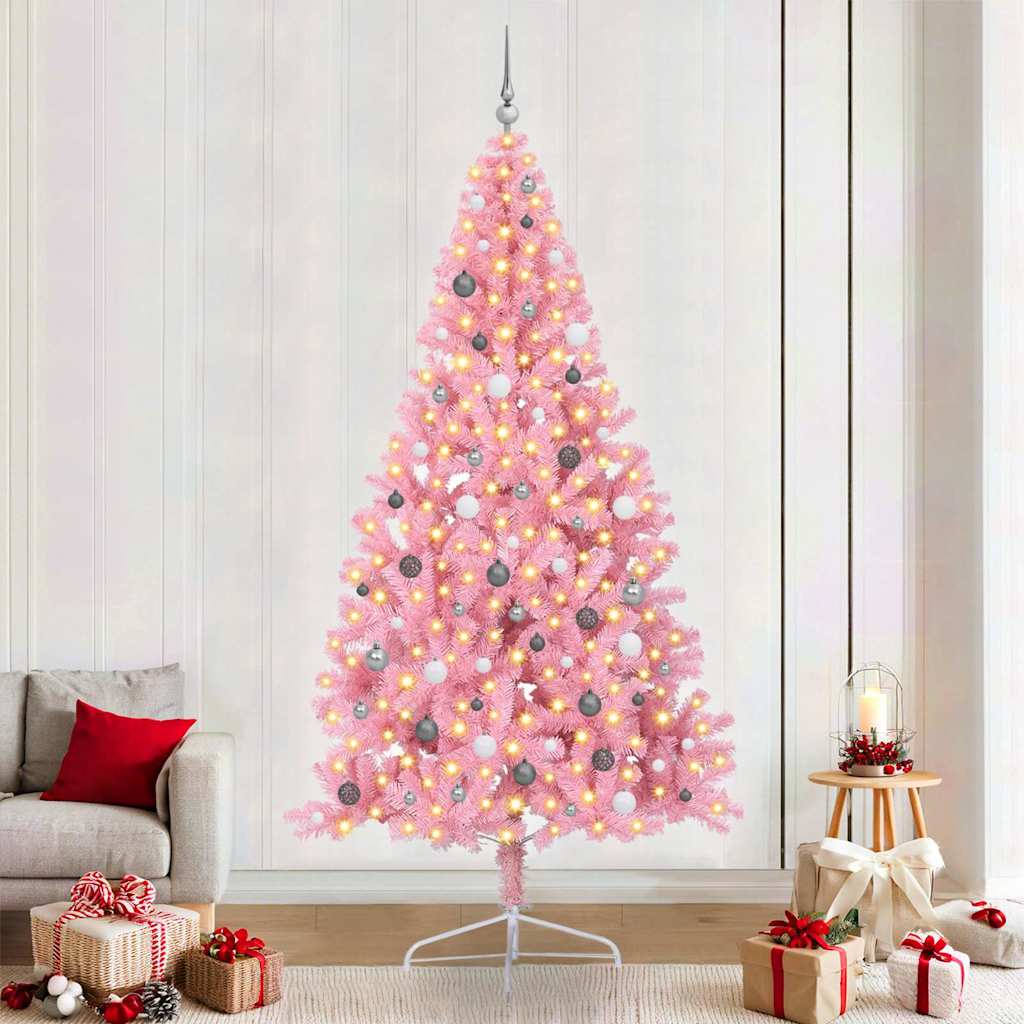 Konstgjord Förbelyst Julgran med 300 LED-lampor Rosa 240 cm PVC