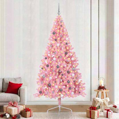 Konstgjord Förbelyst Julgran med 300 LED-lampor Rosa 240 cm PVC