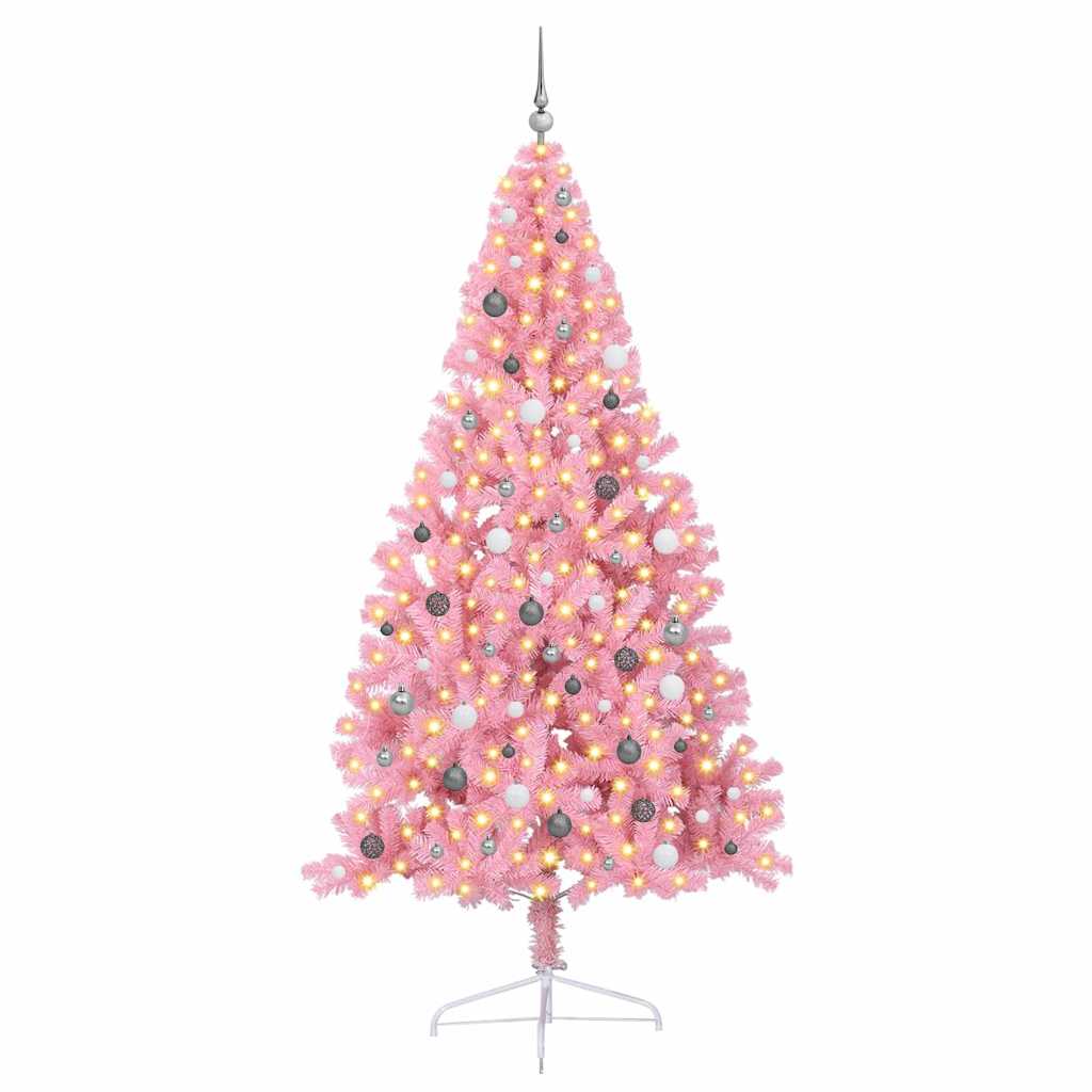 Konstgjord Förbelyst Julgran med 300 LED-lampor Rosa 240 cm PVC