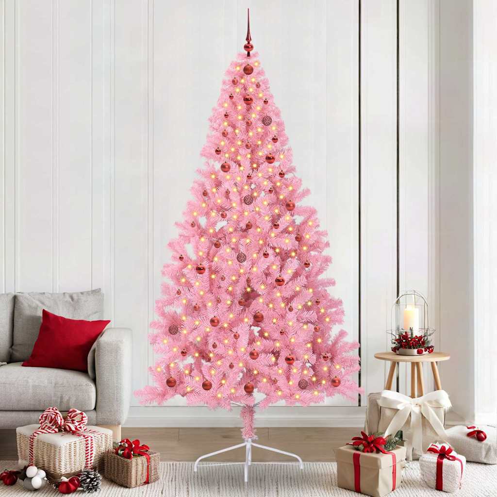 Konstgjord Förbelyst Julgran med 300 LED-lampor Rosa 240 cm PVC