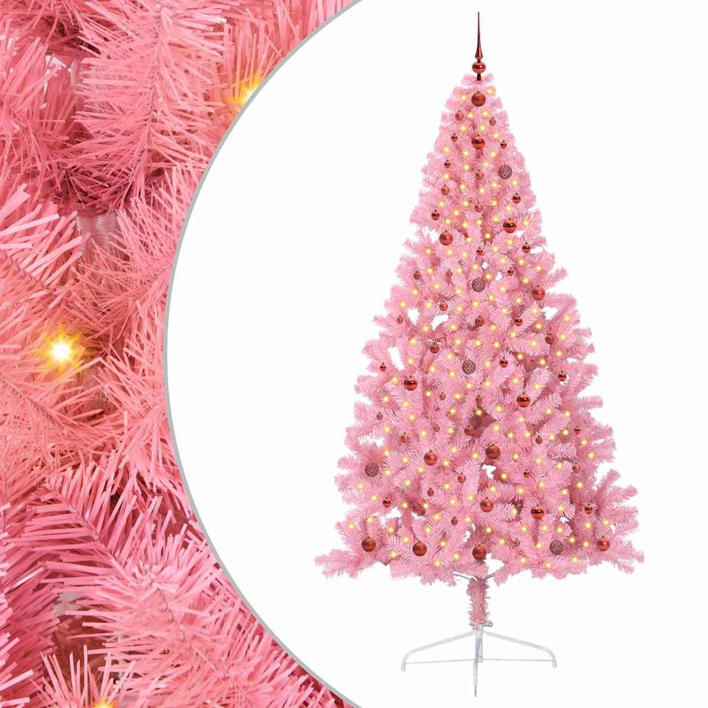 Konstgjord Förbelyst Julgran med 300 LED-lampor Rosa 240 cm PVC