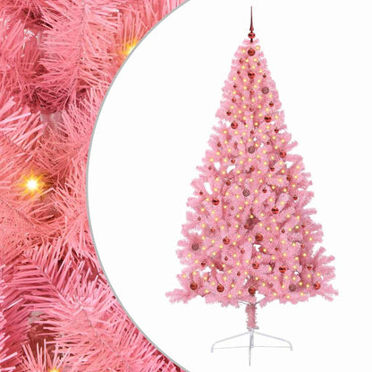 Konstgjord Förbelyst Julgran med 300 LED-lampor Rosa 240 cm PVC