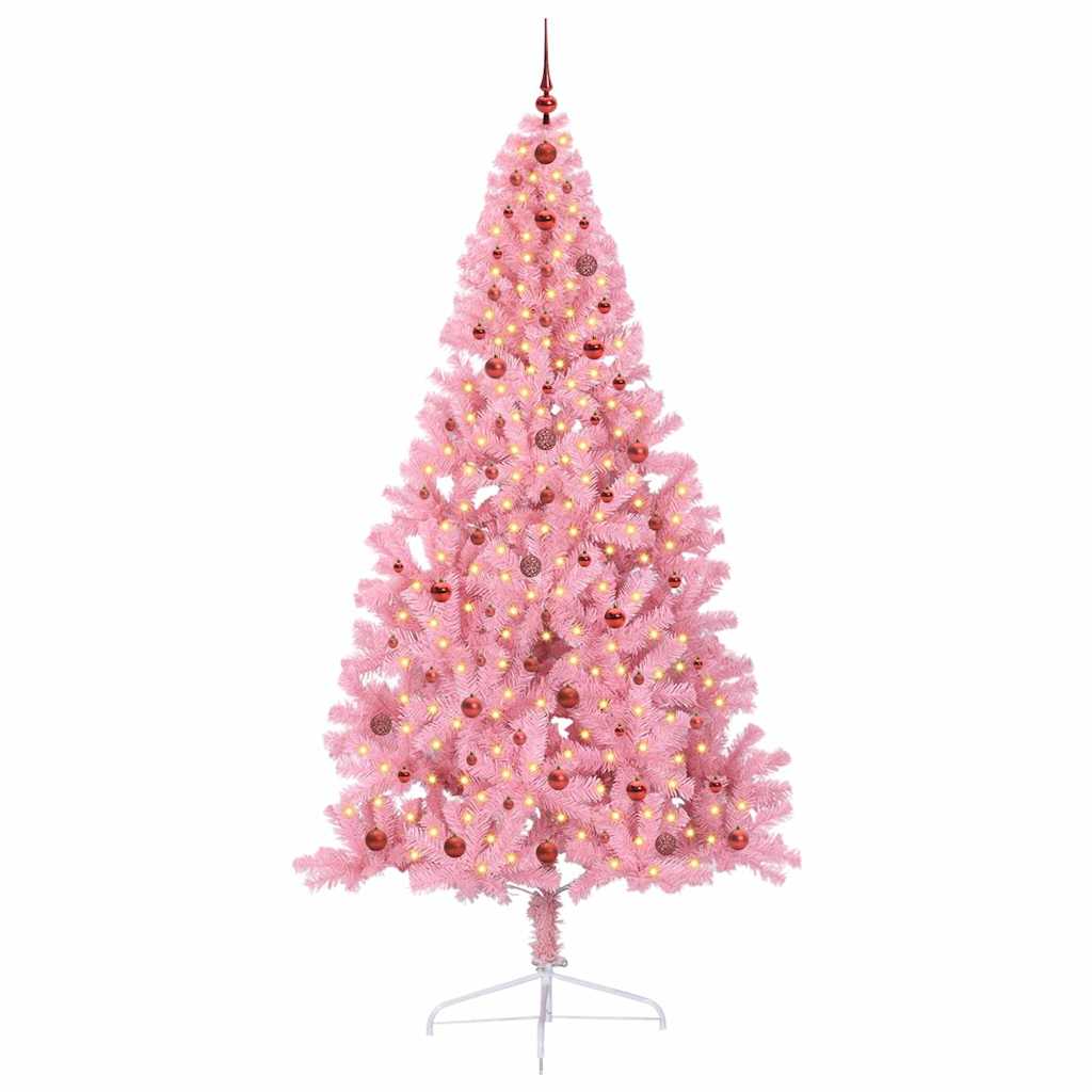 Konstgjord Förbelyst Julgran med 300 LED-lampor Rosa 240 cm PVC