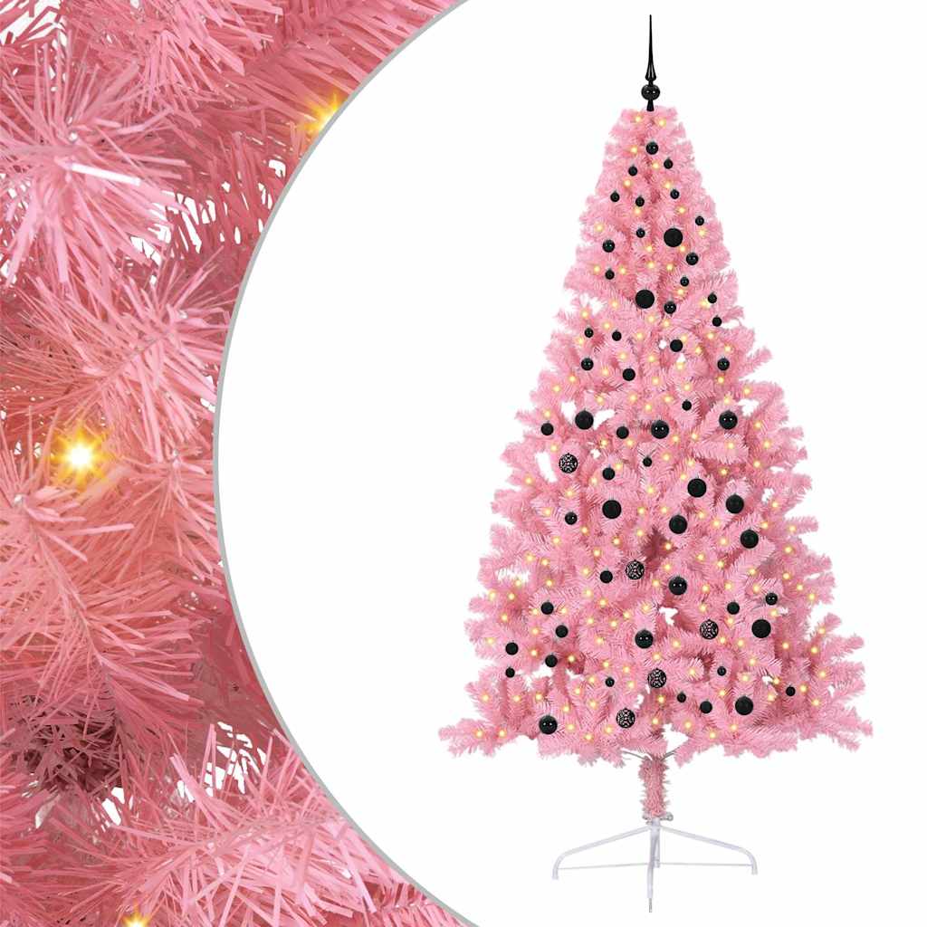 Konstgjord Förbelyst Julgran med 300 LED-lampor Rosa 240 cm PVC
