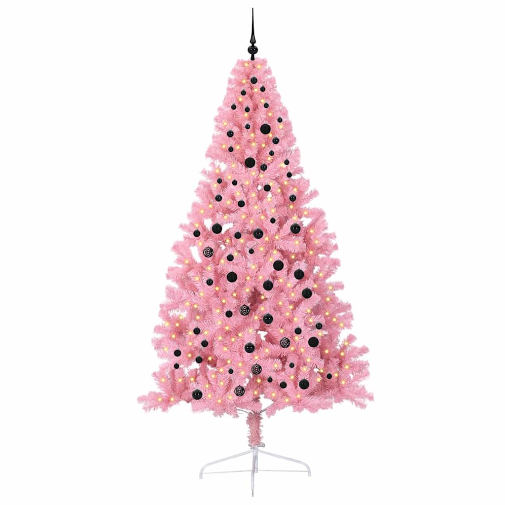 Konstgjord Förbelyst Julgran med 300 LED-lampor Rosa 240 cm PVC