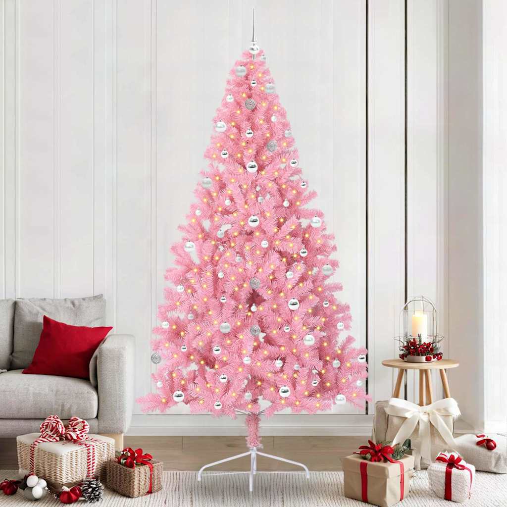 Konstgjord Förbelyst Julgran med 300 LED-lampor Rosa 240 cm PVC