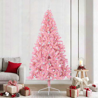 Konstgjord Förbelyst Julgran med 300 LED-lampor Rosa 240 cm PVC
