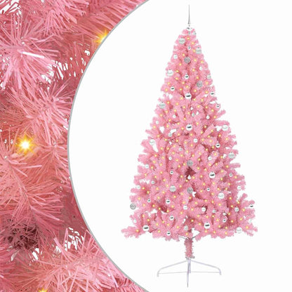 Konstgjord Förbelyst Julgran med 300 LED-lampor Rosa 240 cm PVC
