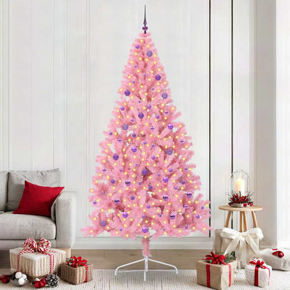 Konstgjord Förbelyst Julgran med 300 LED-lampor Rosa 240 cm PVC
