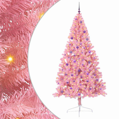 Konstgjord Förbelyst Julgran med 300 LED-lampor Rosa 240 cm PVC