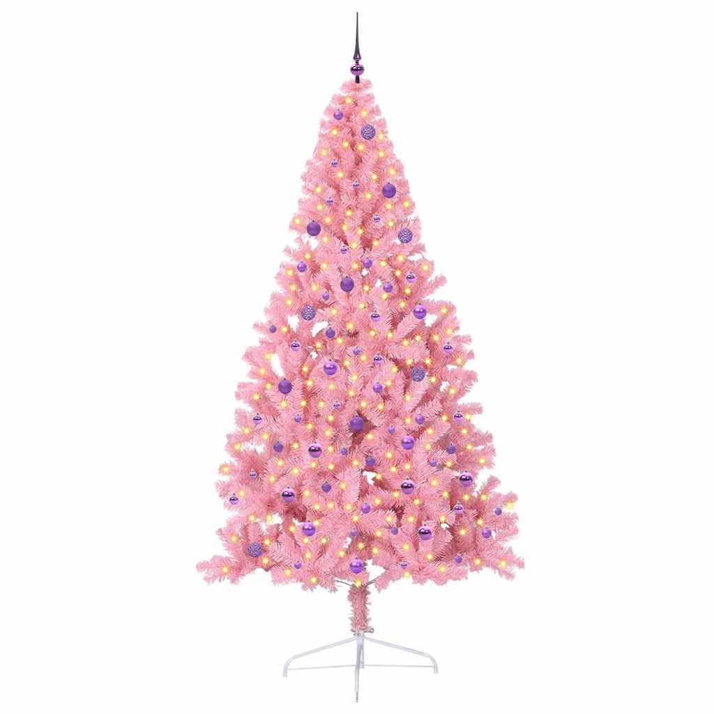 Konstgjord Förbelyst Julgran med 300 LED-lampor Rosa 240 cm PVC