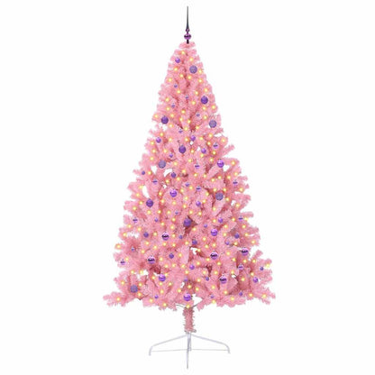 Konstgjord Förbelyst Julgran med 300 LED-lampor Rosa 240 cm PVC