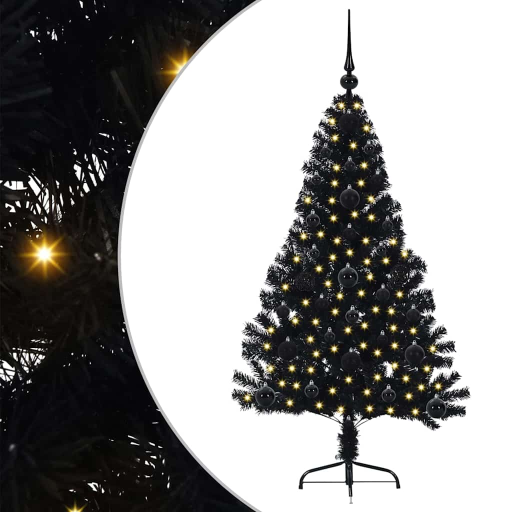 Konstgjord Förbelyst Julgran Svart 120 cm PVC