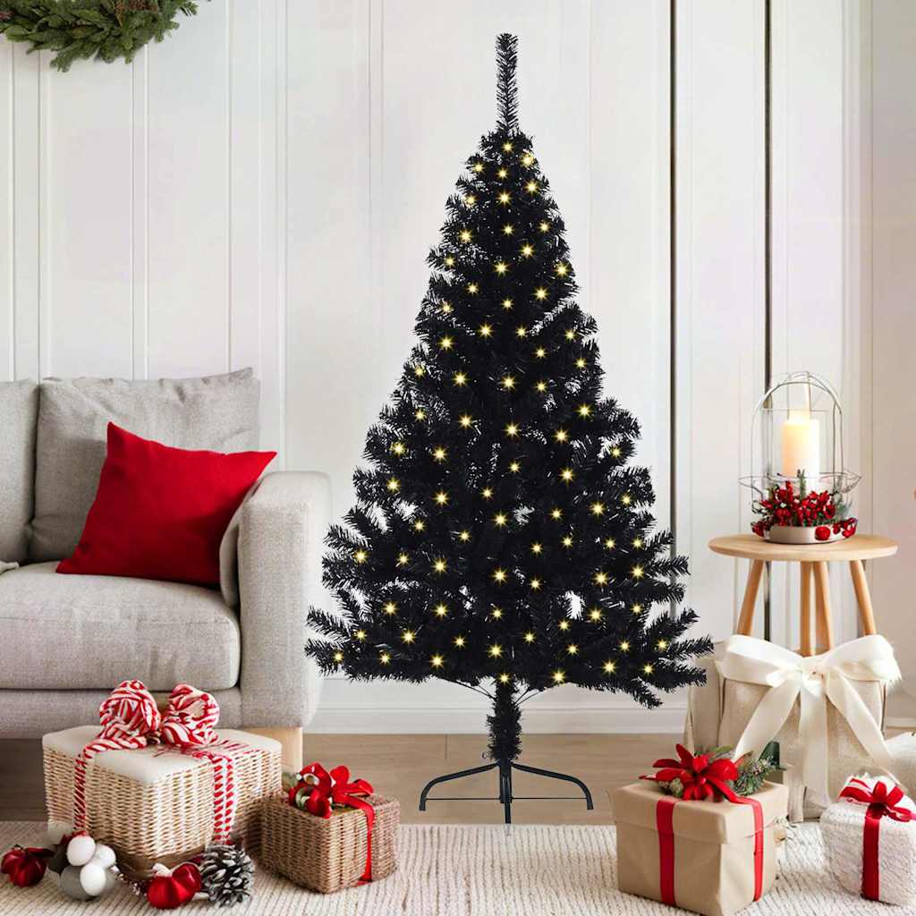 Konstgjord Förbelyst Julgran Svart 150 cm PVC