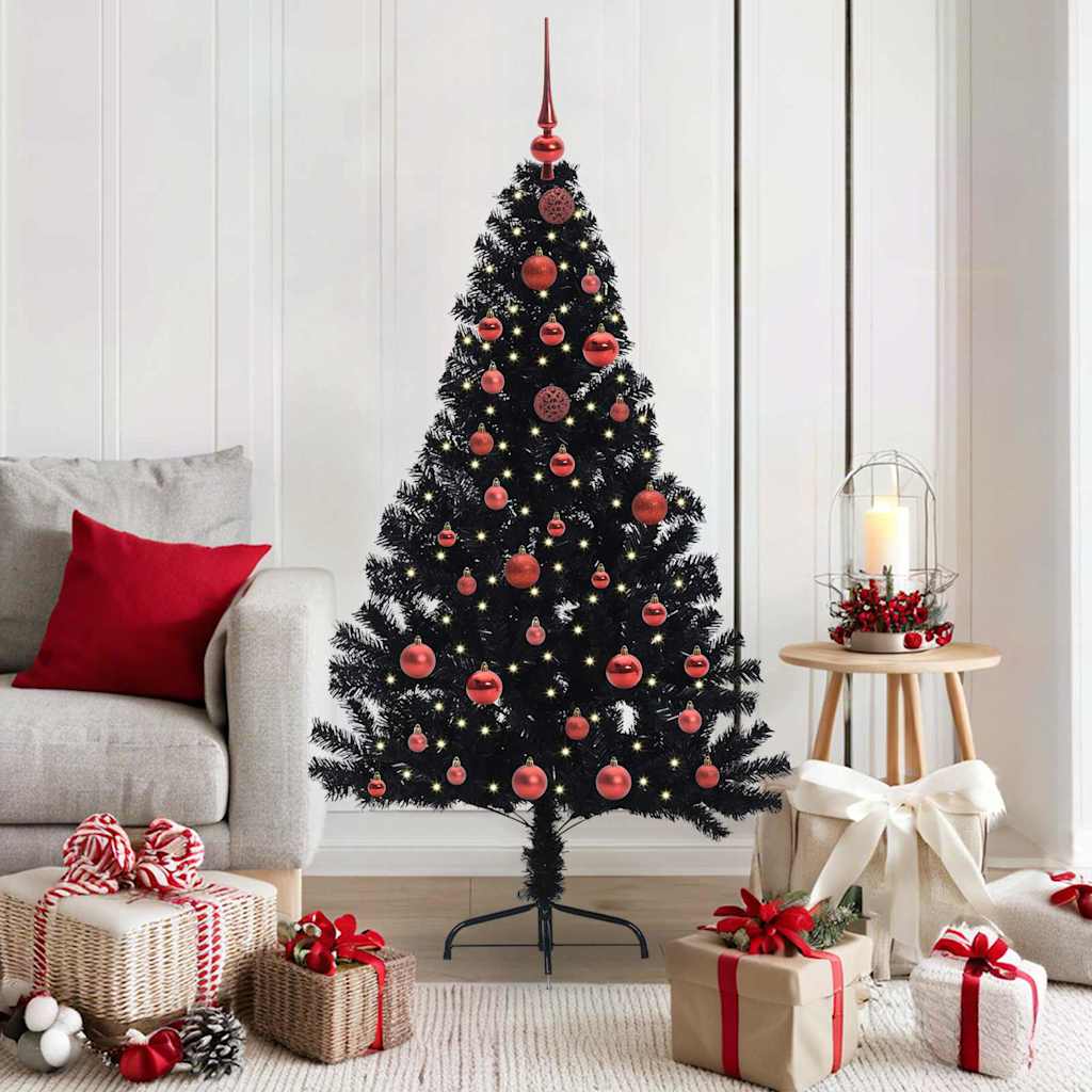 Konstgjord Förbelyst Julgran Svart 150 cm PVC