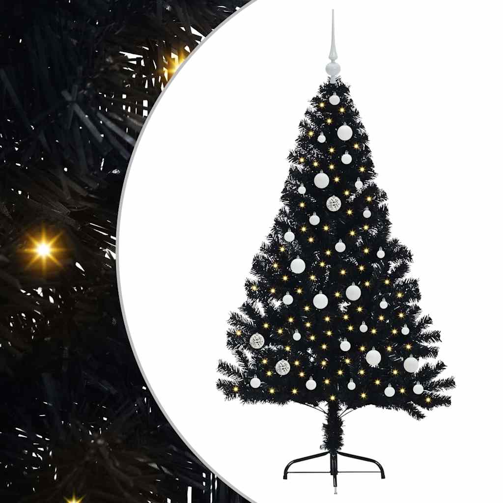 Konstgjord Förbelyst Julgran Svart 150 cm PVC