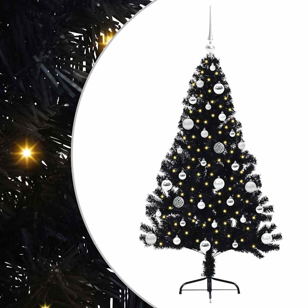Konstgjord Förbelyst Julgran Svart 150 cm PVC