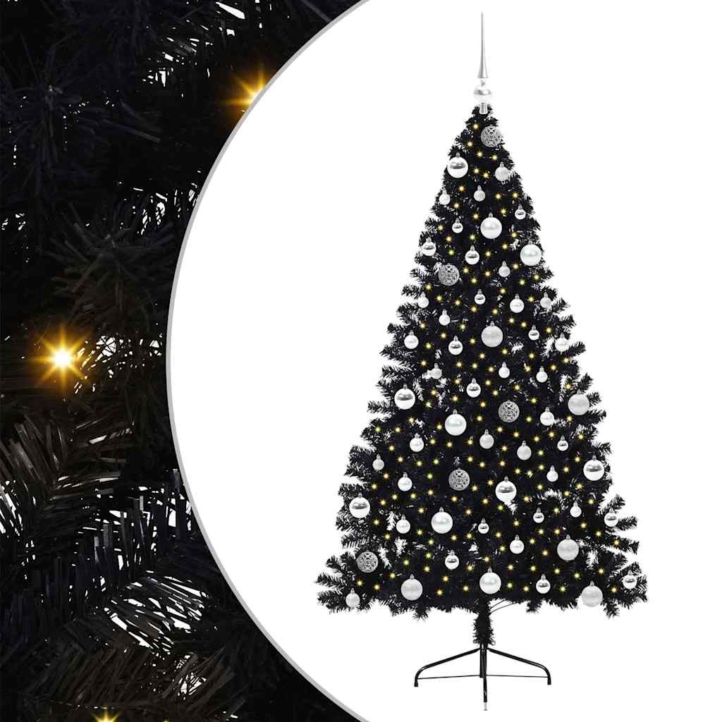 Konstgjord Förbelyst Julgran Svart 180 cm PVC