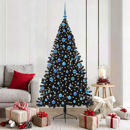 Konstgjord Förbelyst Julgran Svart 180 cm PVC